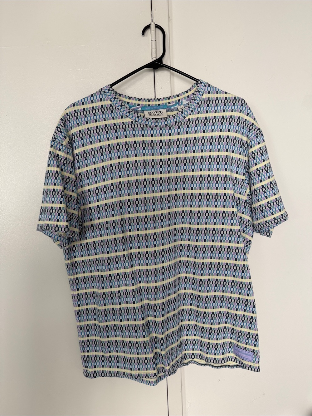 Scotch & Soda Short Sleeve Tee in Blue, Cream & Purple Geometric Stripe